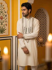 Cream Cotton Blend Ethnic Embroidered Kurta ( 65KO 5516Cream ) [FF] [B-2]
