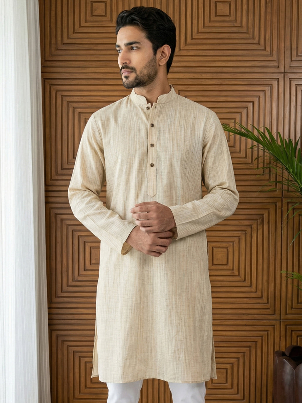 DesiQlo Men Woven Design Kurta Only - Beige