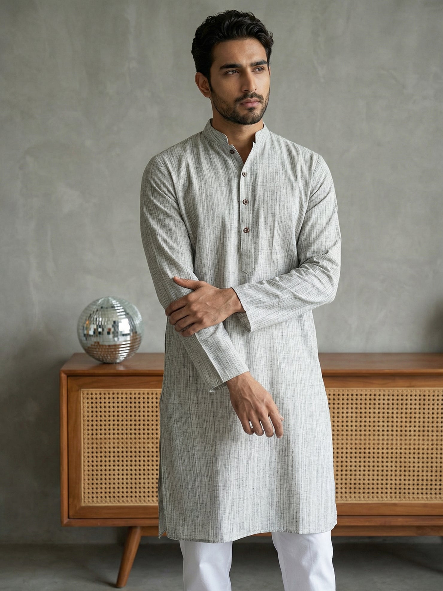 DesiQlo Men Woven Design Kurta Only - Grey
