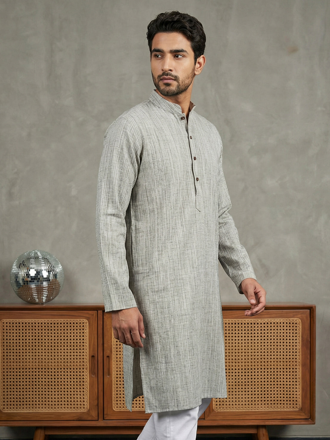 DesiQlo Men Woven Design Kurta Only - Grey