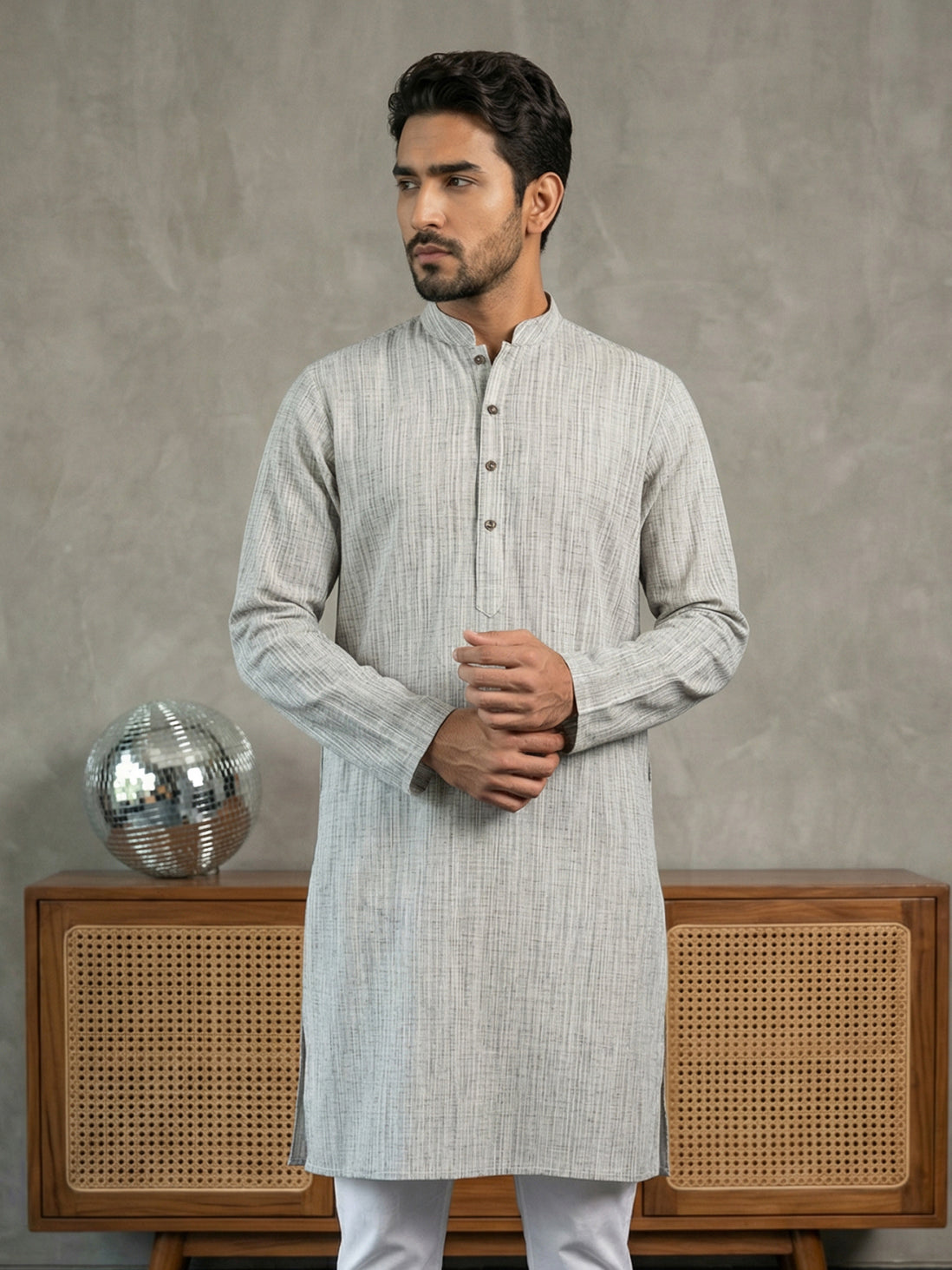 DesiQlo Men Woven Design Kurta Only - Grey
