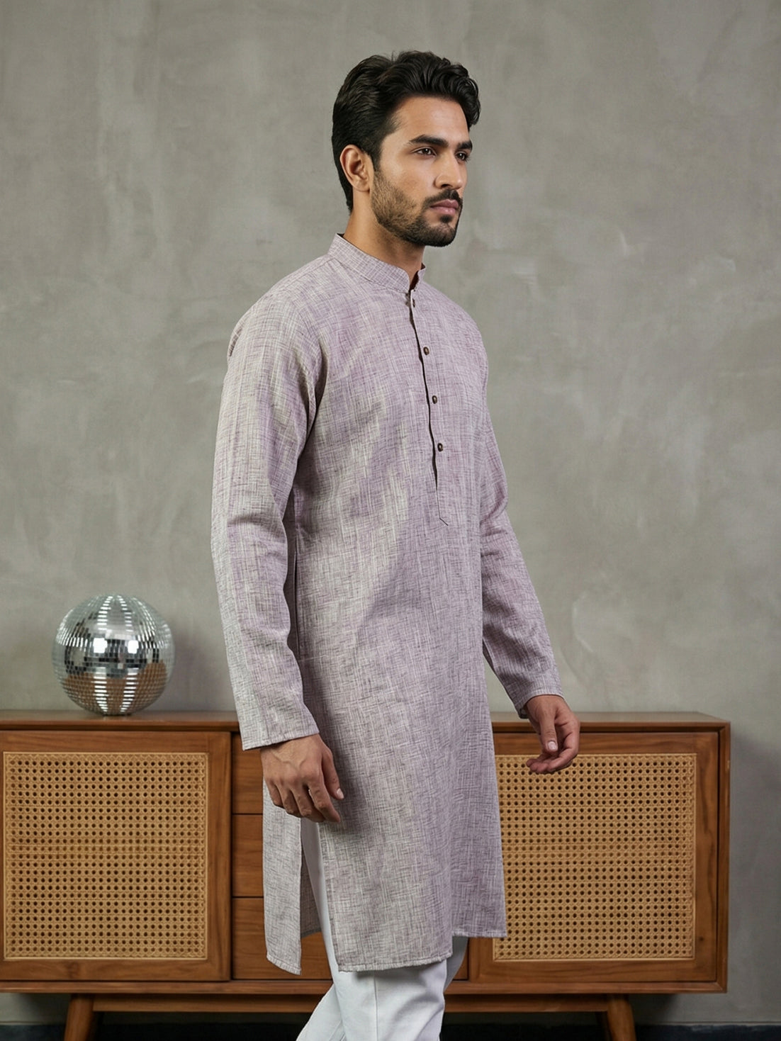 DesiQlo Men Woven Design Kurta Only - Purple