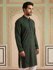 Japanese Embroidered Festive Kurta for Men ( 65KO 5519Olive ) [FF] [P-6]