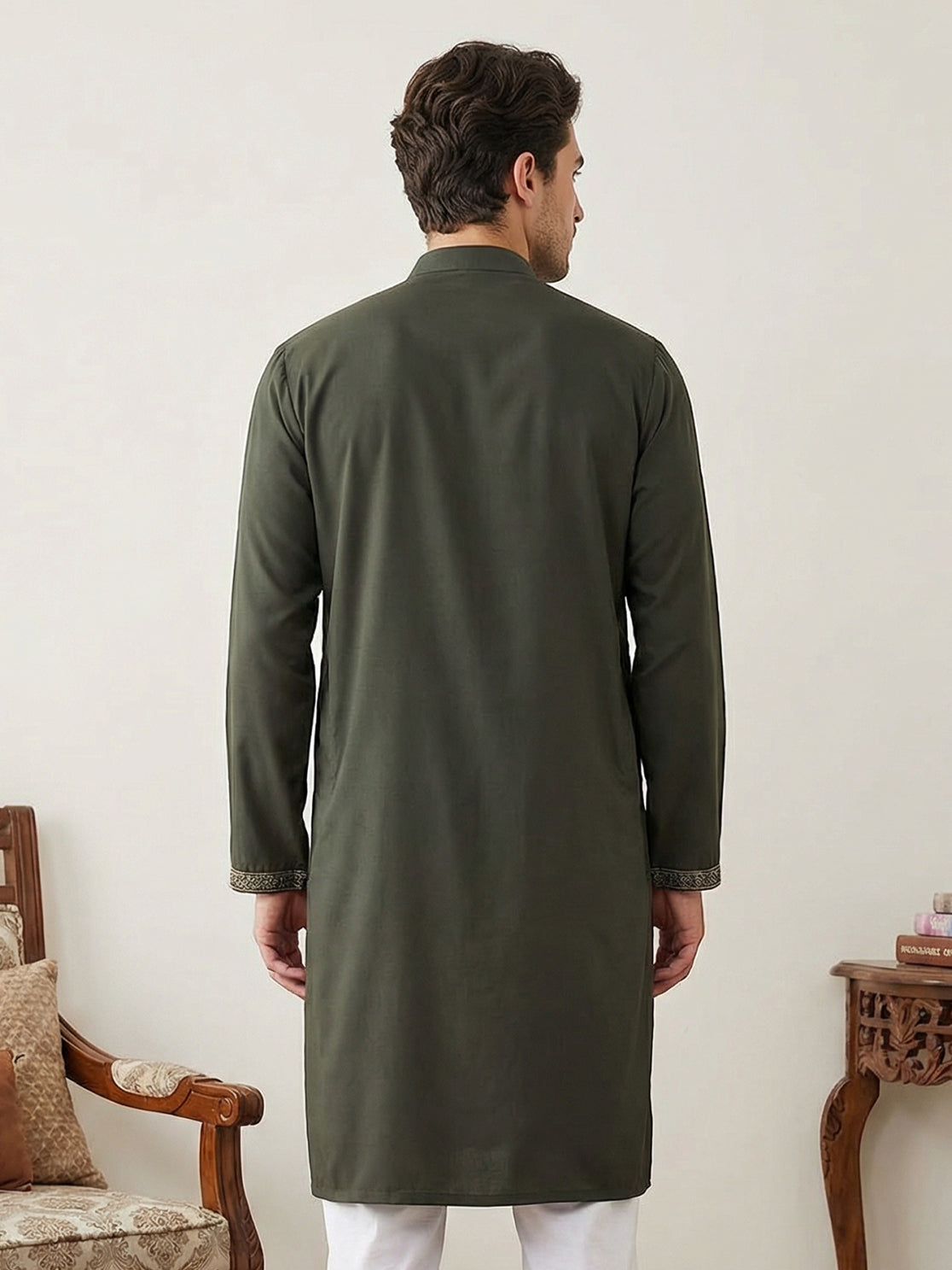 DesiQlo Men Embroidered Kurta Only - Grey - 65KO_5520Grey_S