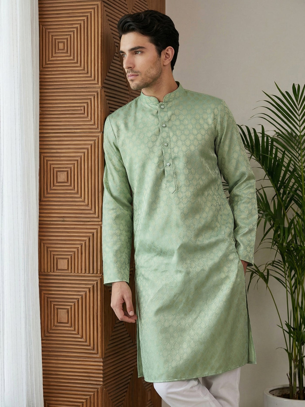 Woven Design Cotton Jacquard Kurta ( 65KO 5521Green ) [FF] [P-10]