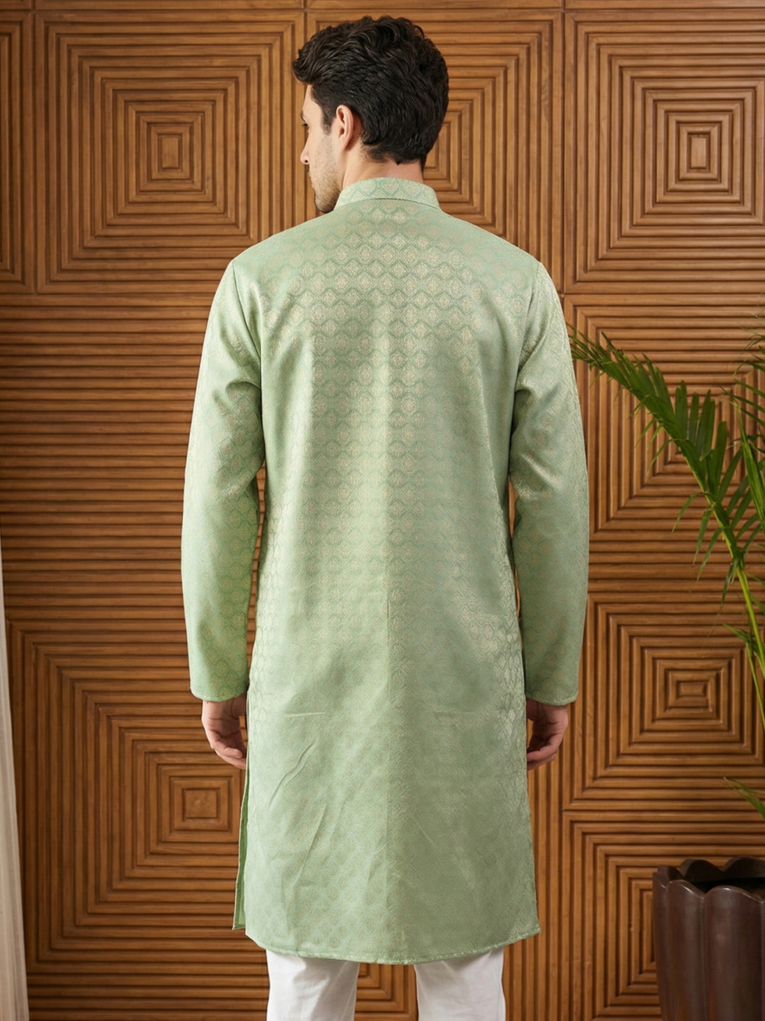 DesiQlo Men Woven Design Kurta Only - Green - 65KO_5521Green_S