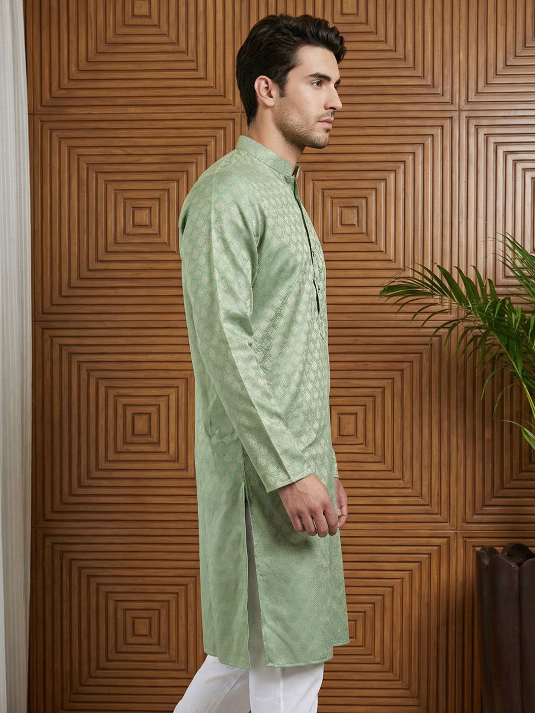 DesiQlo Men Woven Design Kurta Only - Green - 65KO_5521Green_S