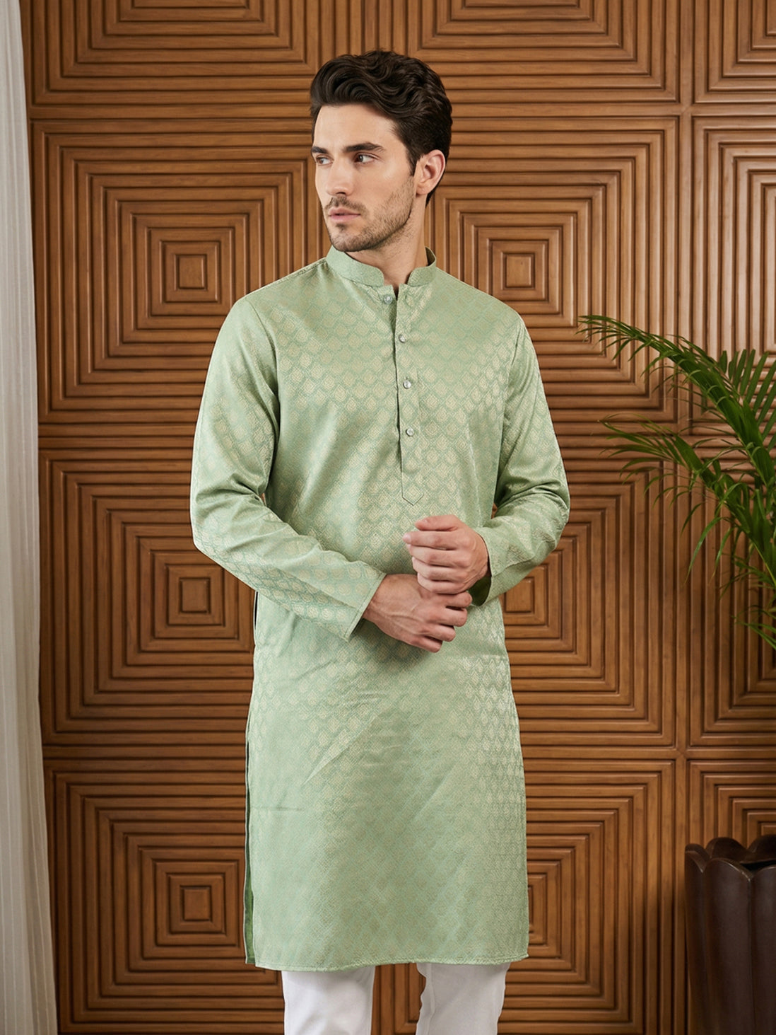 DesiQlo Men Woven Design Kurta Only - Green - 65KO_5521Green_S