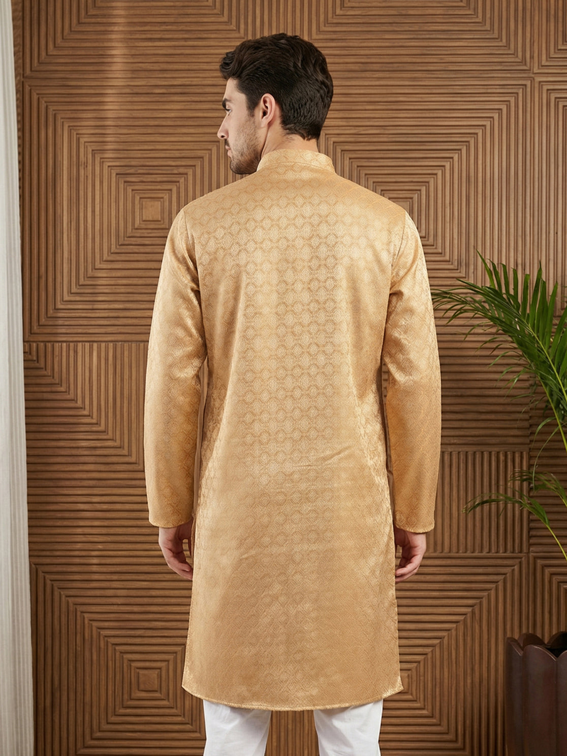 DesiQlo Men Woven Design Kurta Only - Orange - 65KO_5521Orange_S