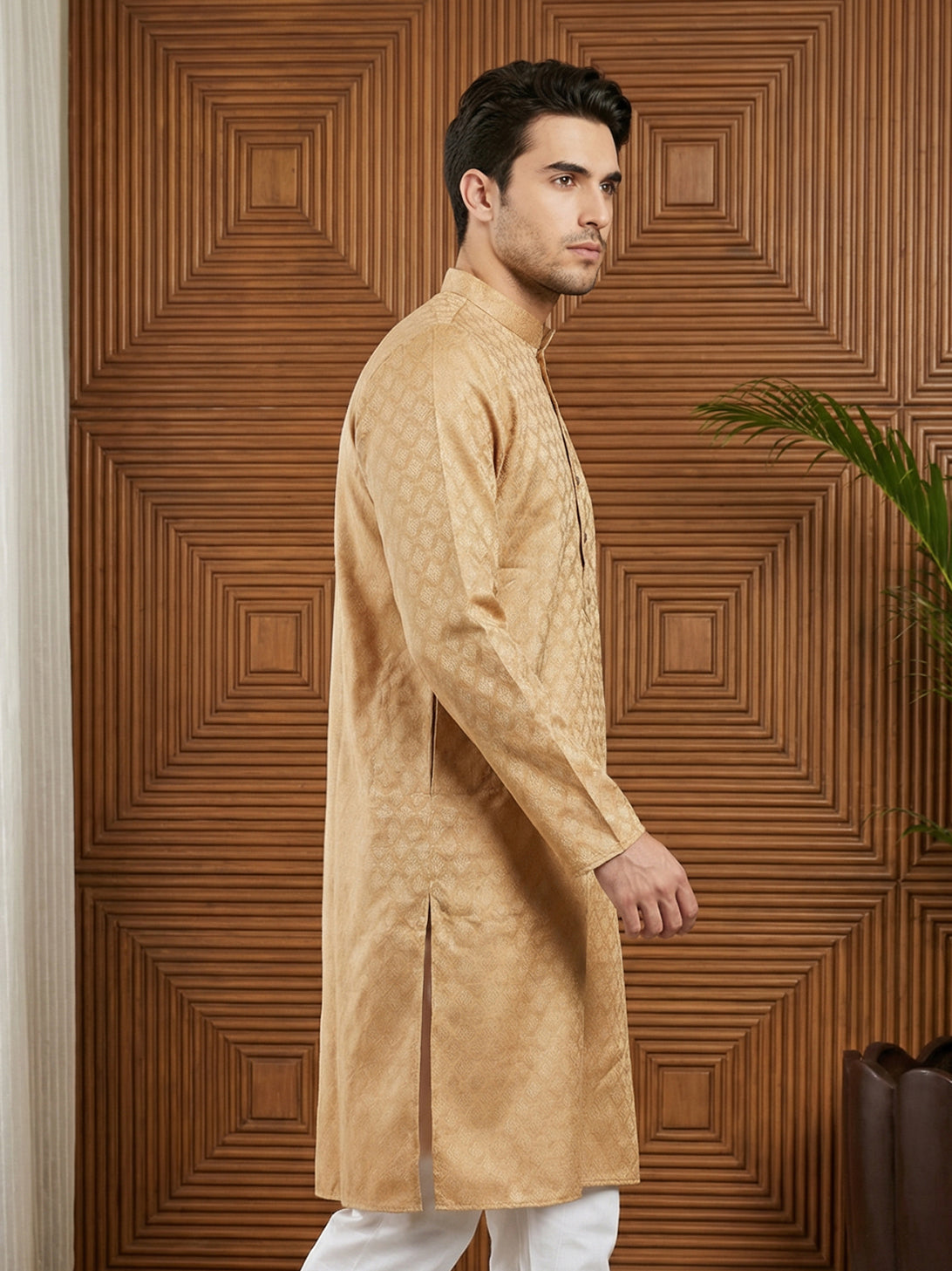DesiQlo Men Woven Design Kurta Only - Orange - 65KO_5521Orange_S