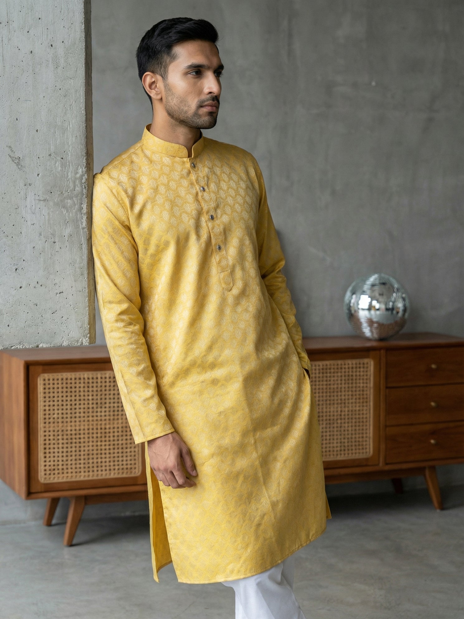 DesiQlo Men Woven Design Kurta Only - Yellow - 65KO_5521Yellow_S