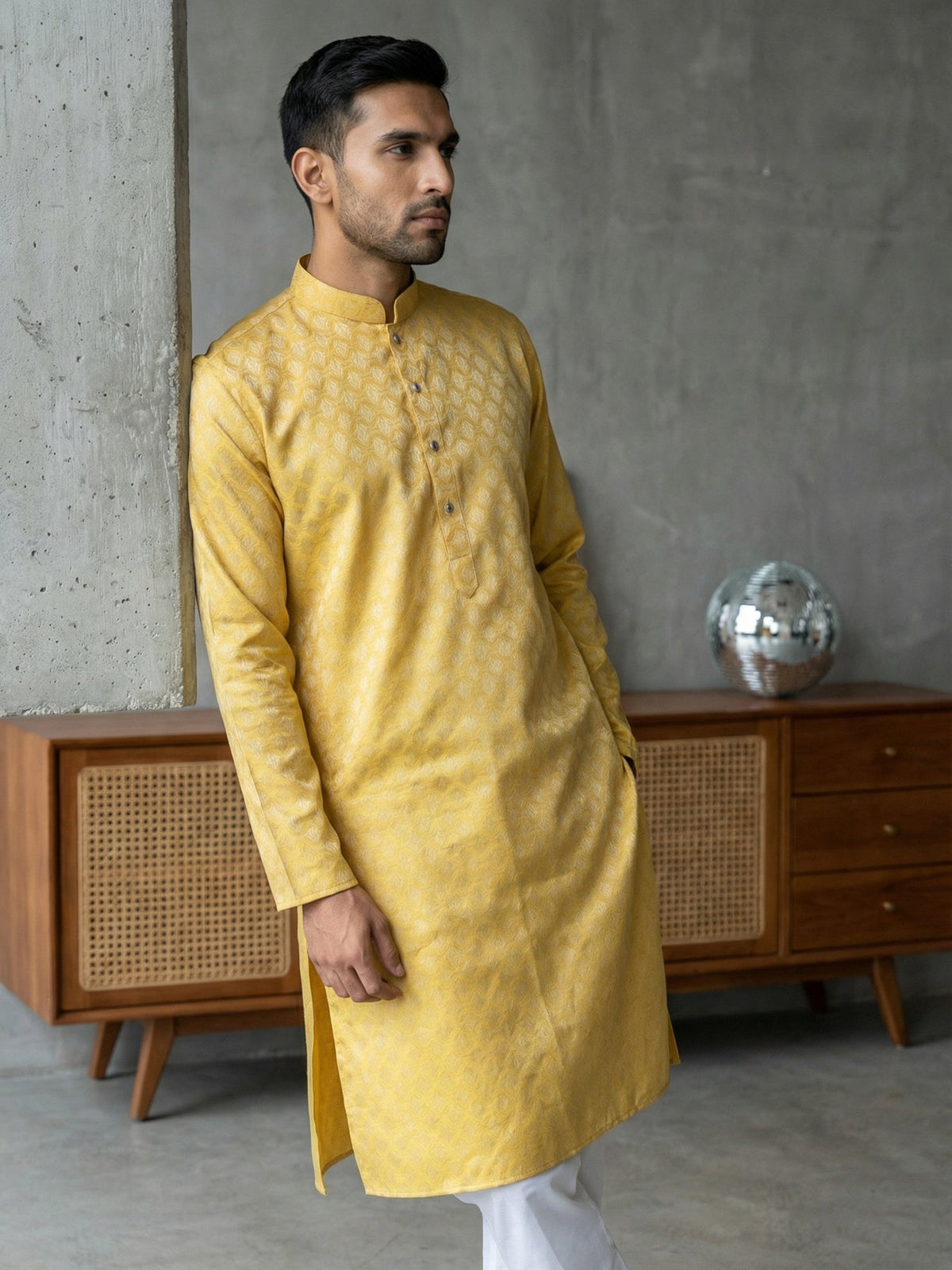 Woven Design Cotton Jacquard Kurta ( 65KO 5521Yellow ) [FF] [P-10]