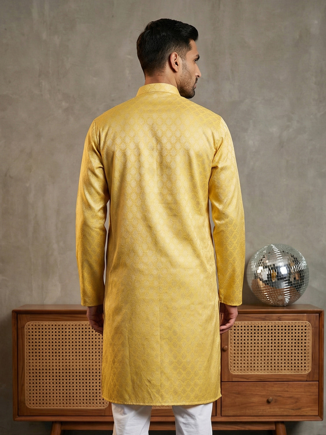 DesiQlo Men Woven Design Kurta Only - Yellow - 65KO_5521Yellow_S