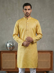 Woven Design Cotton Jacquard Kurta ( 65KO 5521Yellow ) [FF] [P-10]