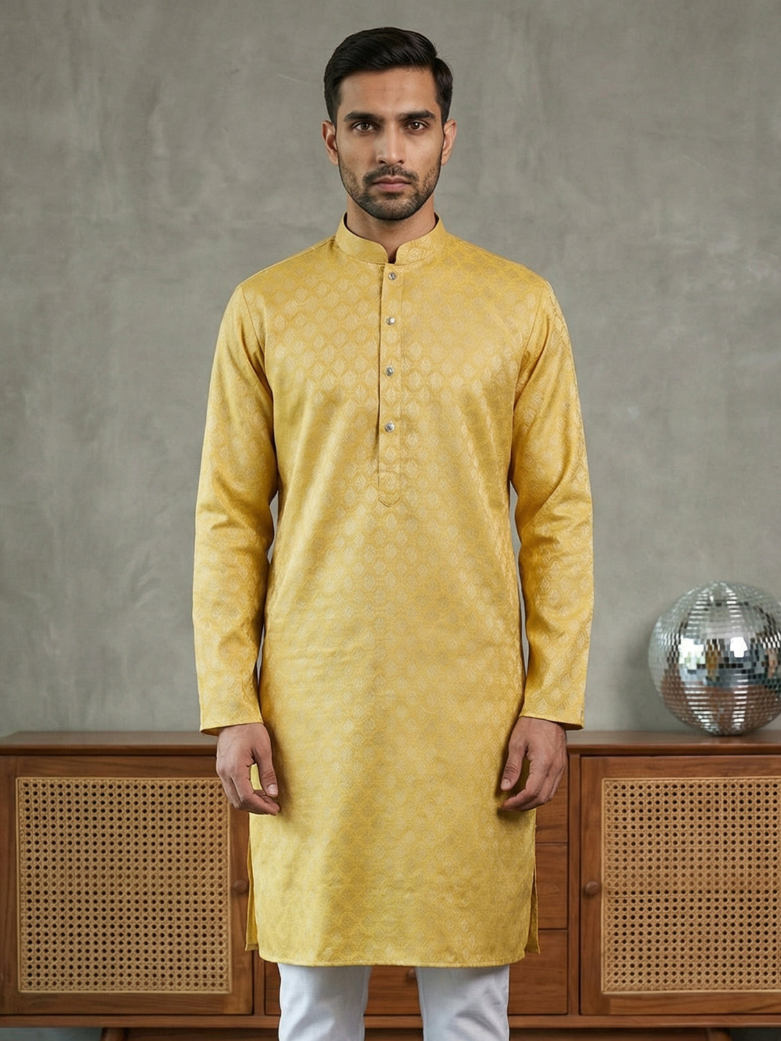 DesiQlo Men Woven Design Kurta Only - Yellow - 65KO_5521Yellow_S