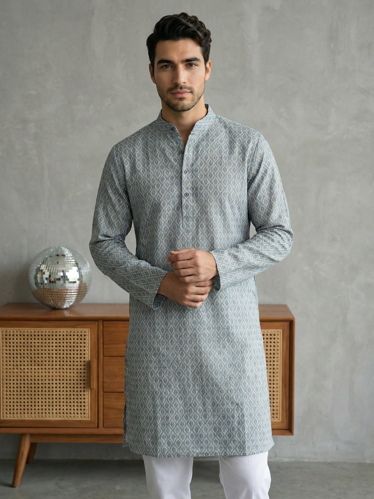 DesiQlo Men Printed Kurta Only - Blue - 65KO_5523Blue_S