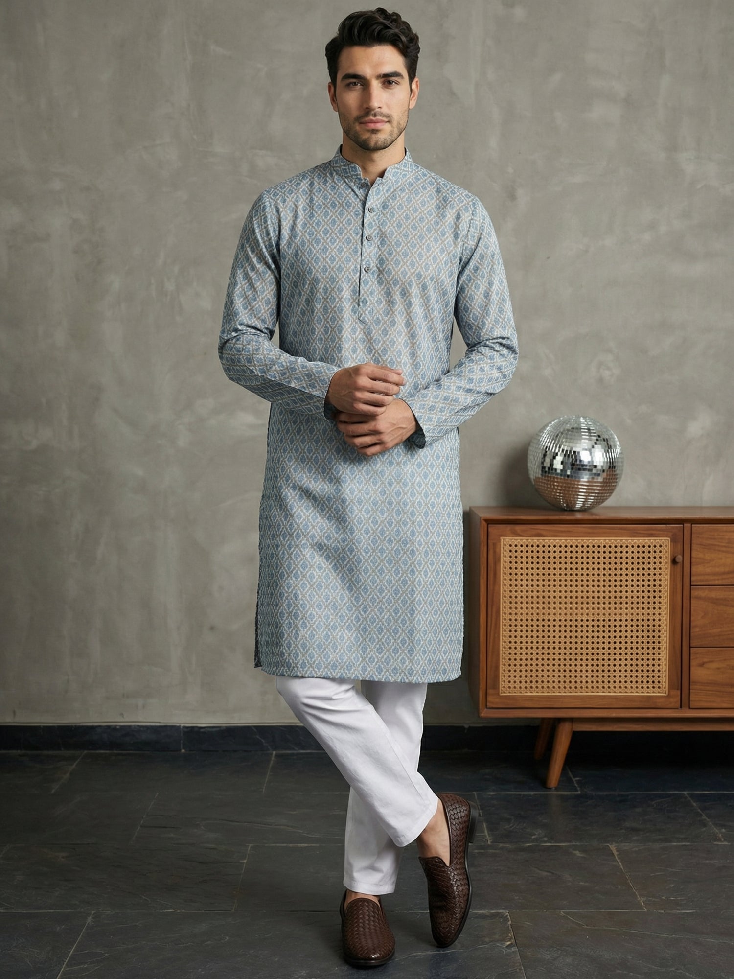 DesiQlo Men Printed Kurta Only - Blue - 65KO_5523Blue_S