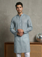 Foil Printed Cotton Blend Kurta ( 65KO 5523Blue ) [FF] [A-14]