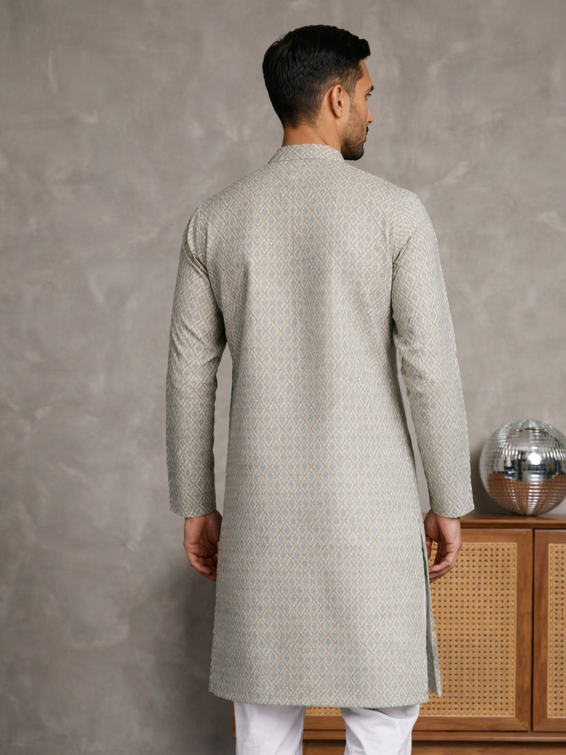 DesiQlo Men Printed Kurta Only - White - 65KO_5523Off-White_S