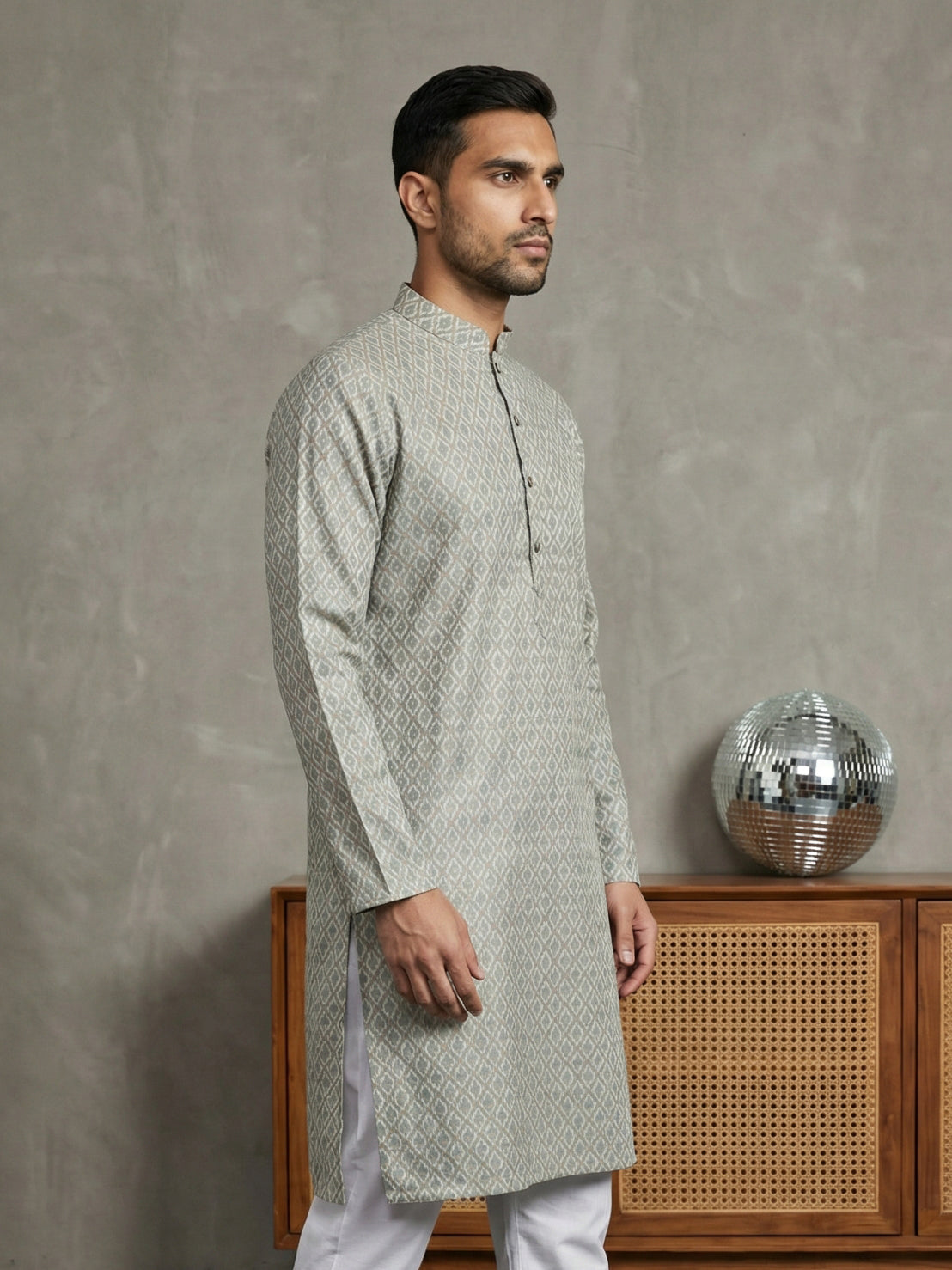 DesiQlo Men Printed Kurta Only - White - 65KO_5523Off-White_S