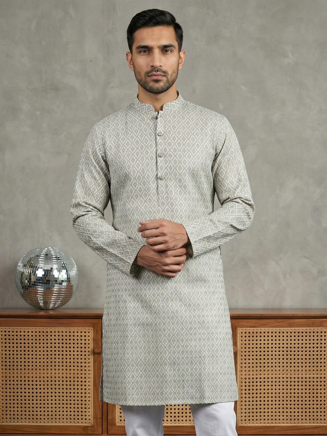 DesiQlo Men Printed Kurta Only - White - 65KO_5523Off-White_S