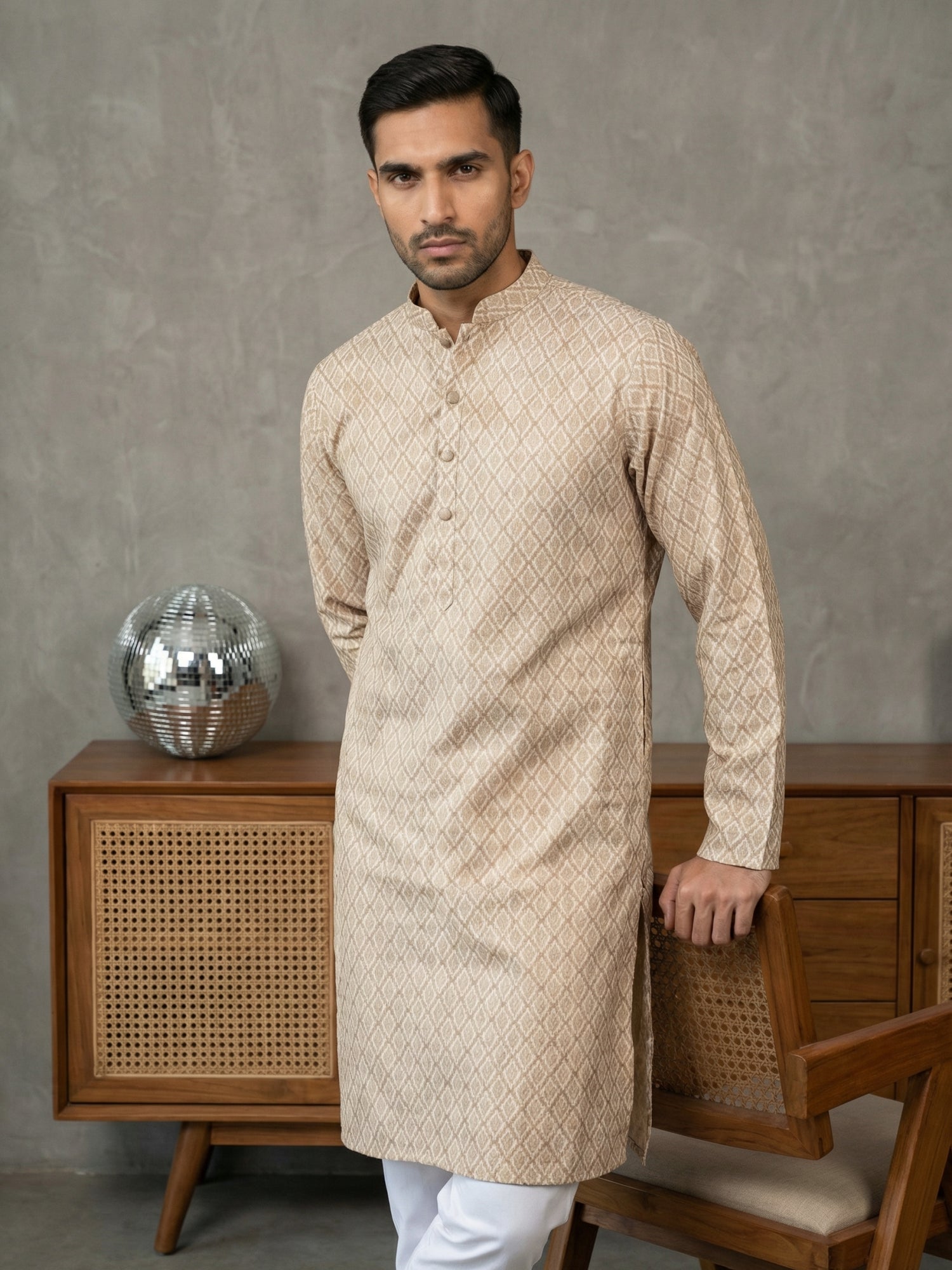 DesiQlo Men Printed Kurta Only - Orange - 65KO_5523Peach_S