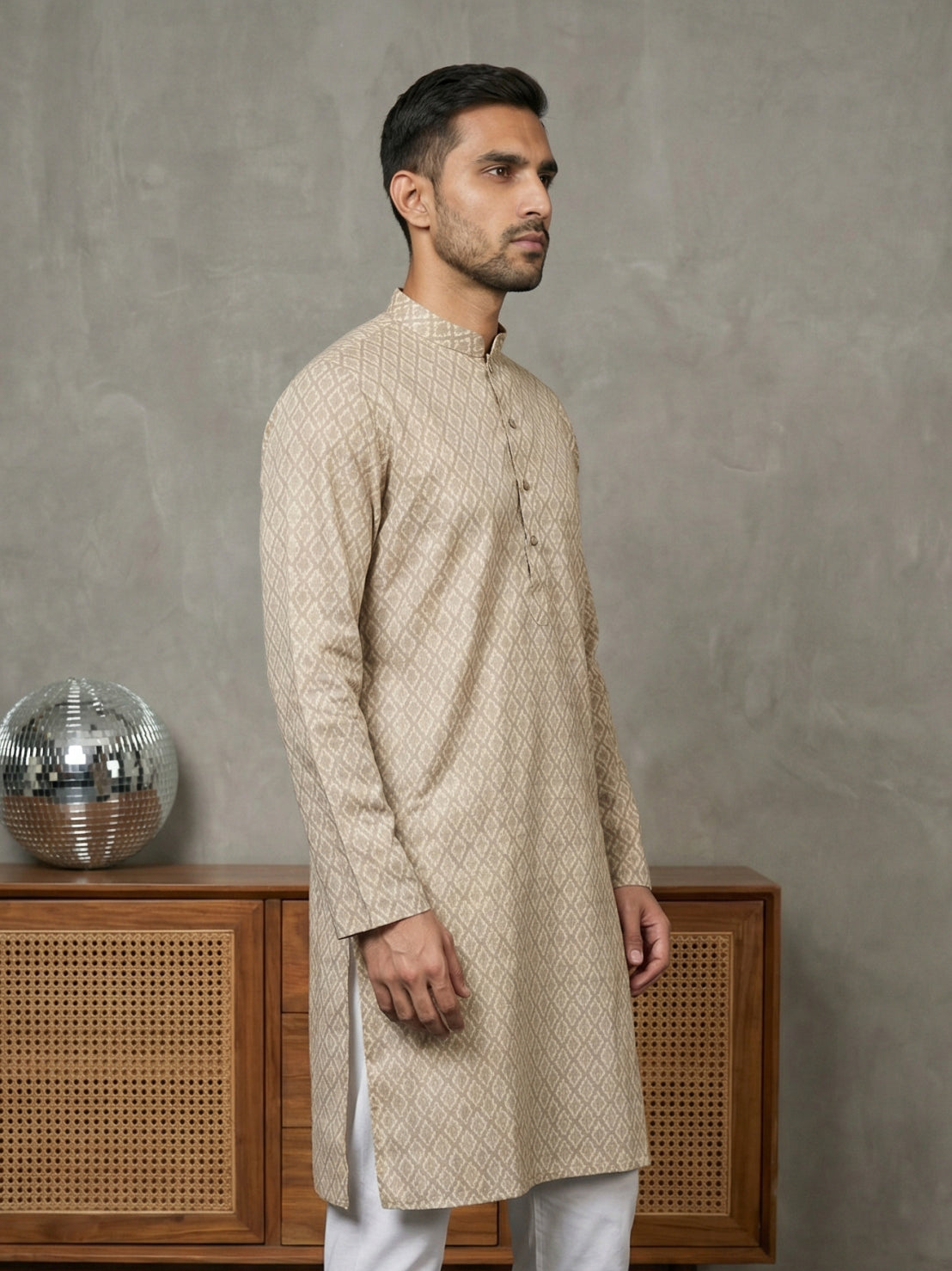 DesiQlo Men Printed Kurta Only - Orange - 65KO_5523Peach_S