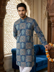 Abstract Floral Printed Kurta ( 65KO 5524Blue ) [FF] [L-7]