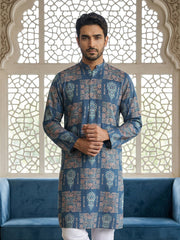 Abstract Floral Printed Kurta ( 65KO 5524Blue ) [FF] [L-7]