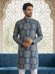 Abstract Floral Printed Kurta ( 65KO 5524Blue ) [FF] [L-7]