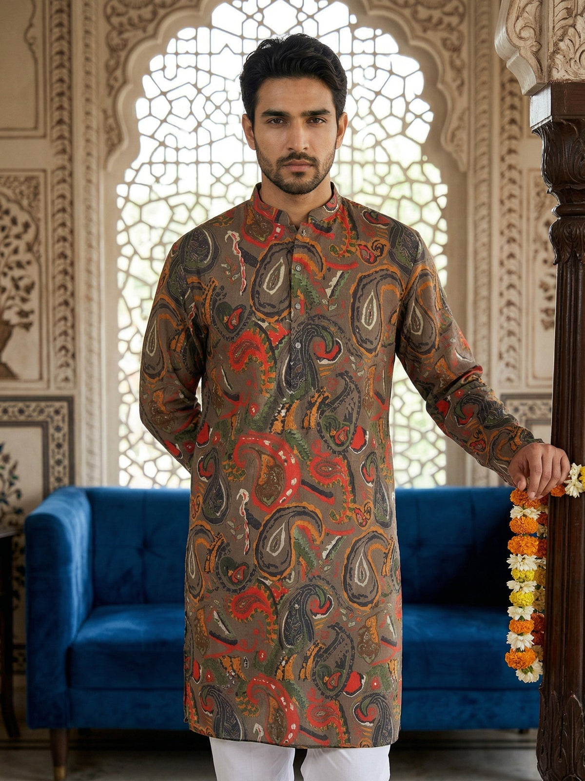 Paisley Printed Kurta ( 65KO 5524Brown ) [FF] [L-7]