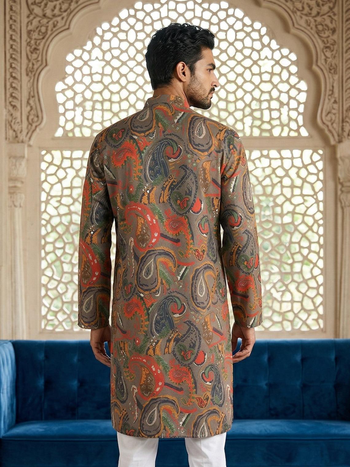 DesiQlo Men Printed Kurta Only - Brown - 65KO_5524Brown_S