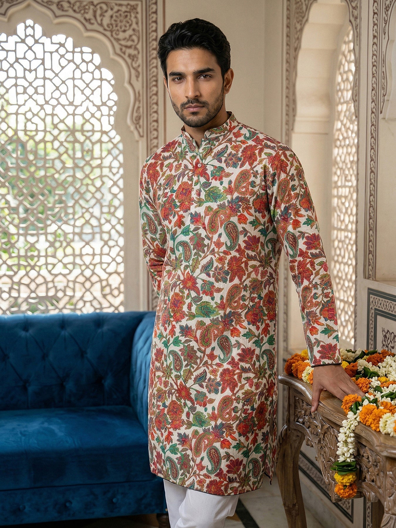 DesiQlo Men Printed Kurta Only - Multicolor - 65KO_5524Multi_S
