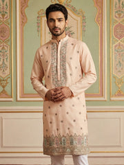 Men Silk Blend Embroidered Kurta ( 65KO 5525Peach ) [FF] [A-1-2-3-4]