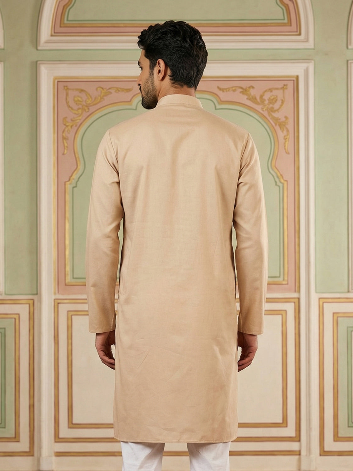 DesiQlo Men Embroidered Kurta Only - Orange - 65KO_5525Peach_S