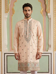 Men Silk Blend Embroidered Kurta ( 65KO 5525Peach ) [FF] [A-1-2-3-4]