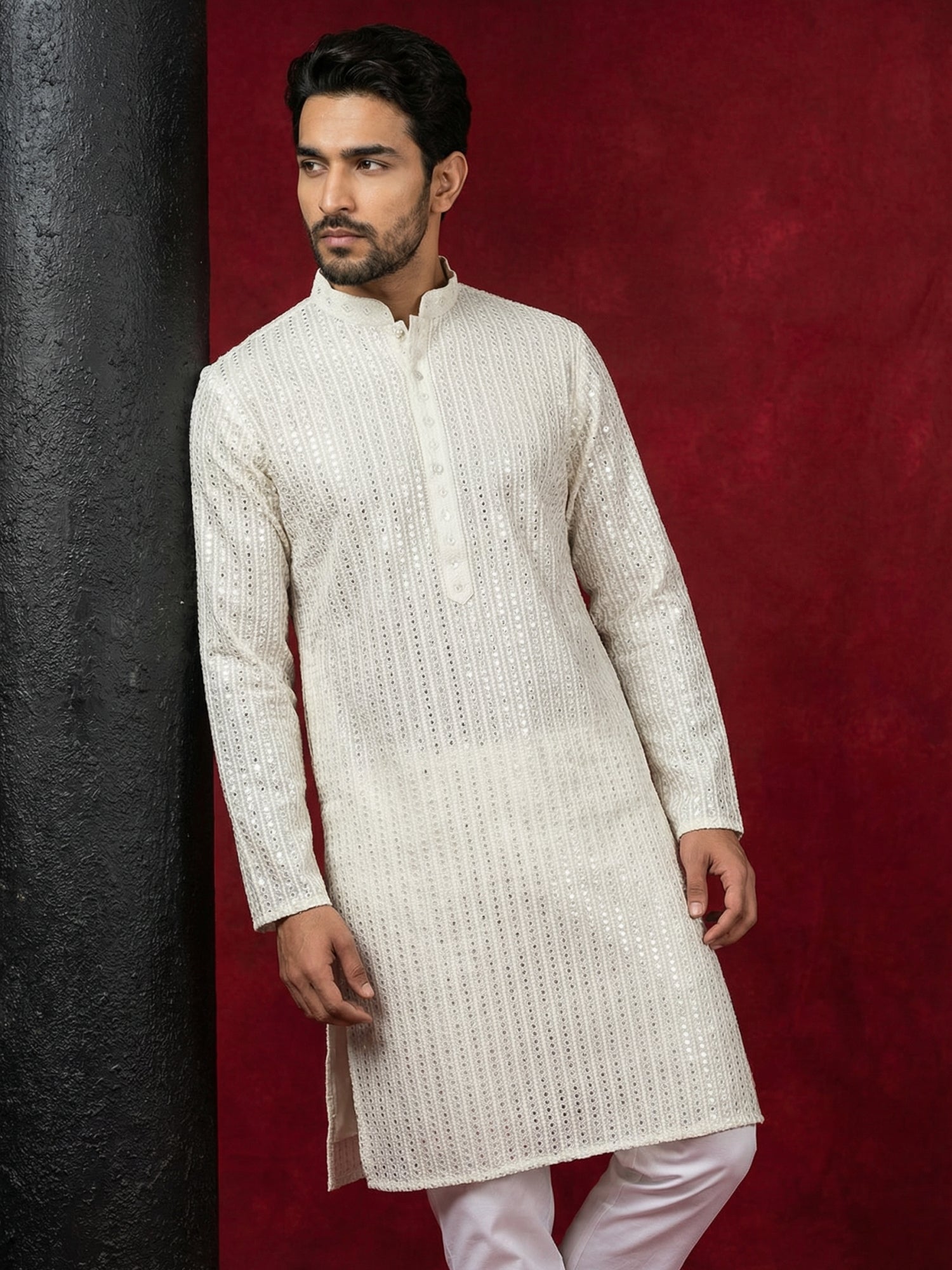 DesiQlo Men Embroidered Kurta Only - Beige - 65KO_5526Cream_S