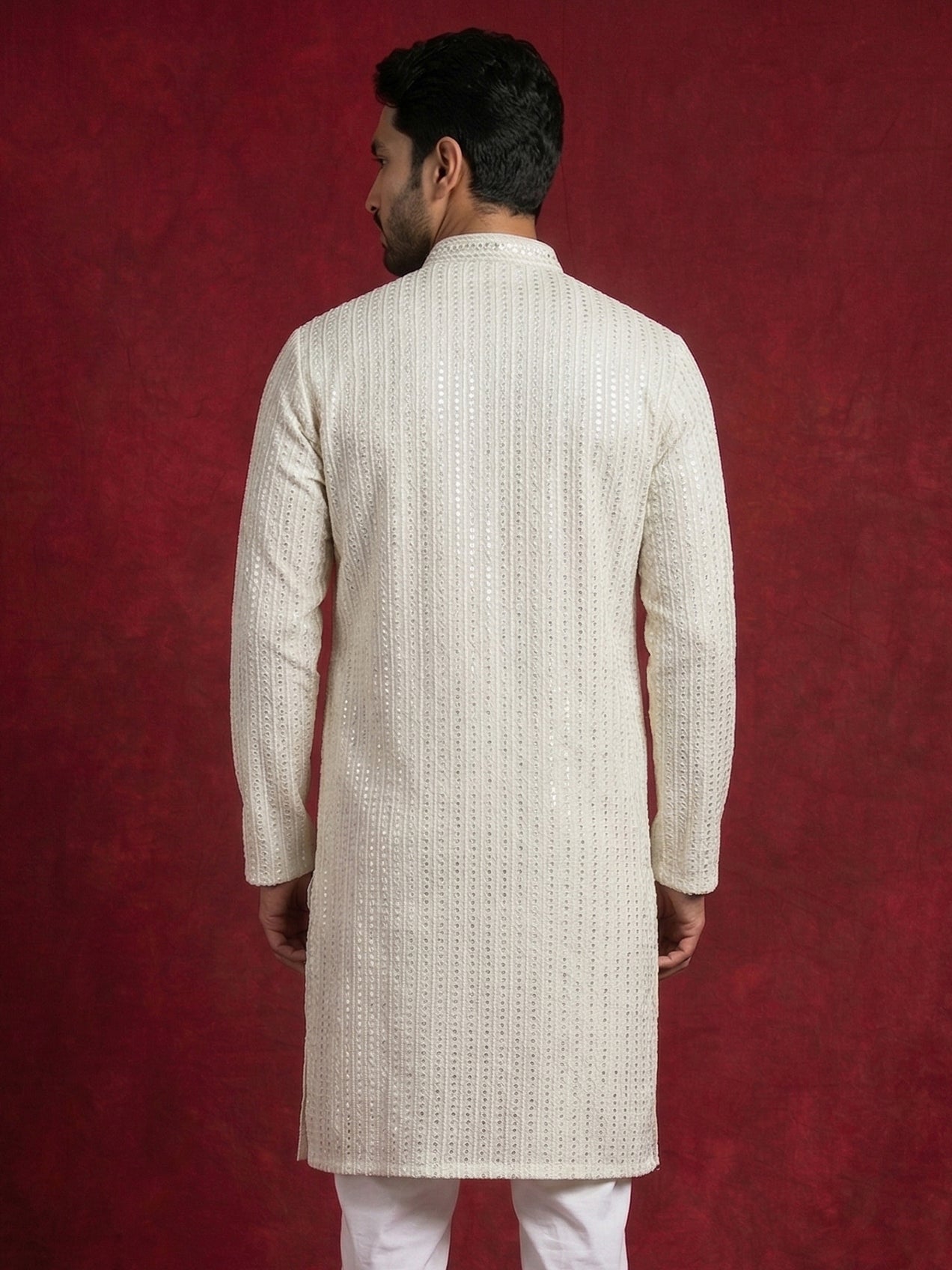 DesiQlo Men Embroidered Kurta Only - Beige - 65KO_5526Cream_S