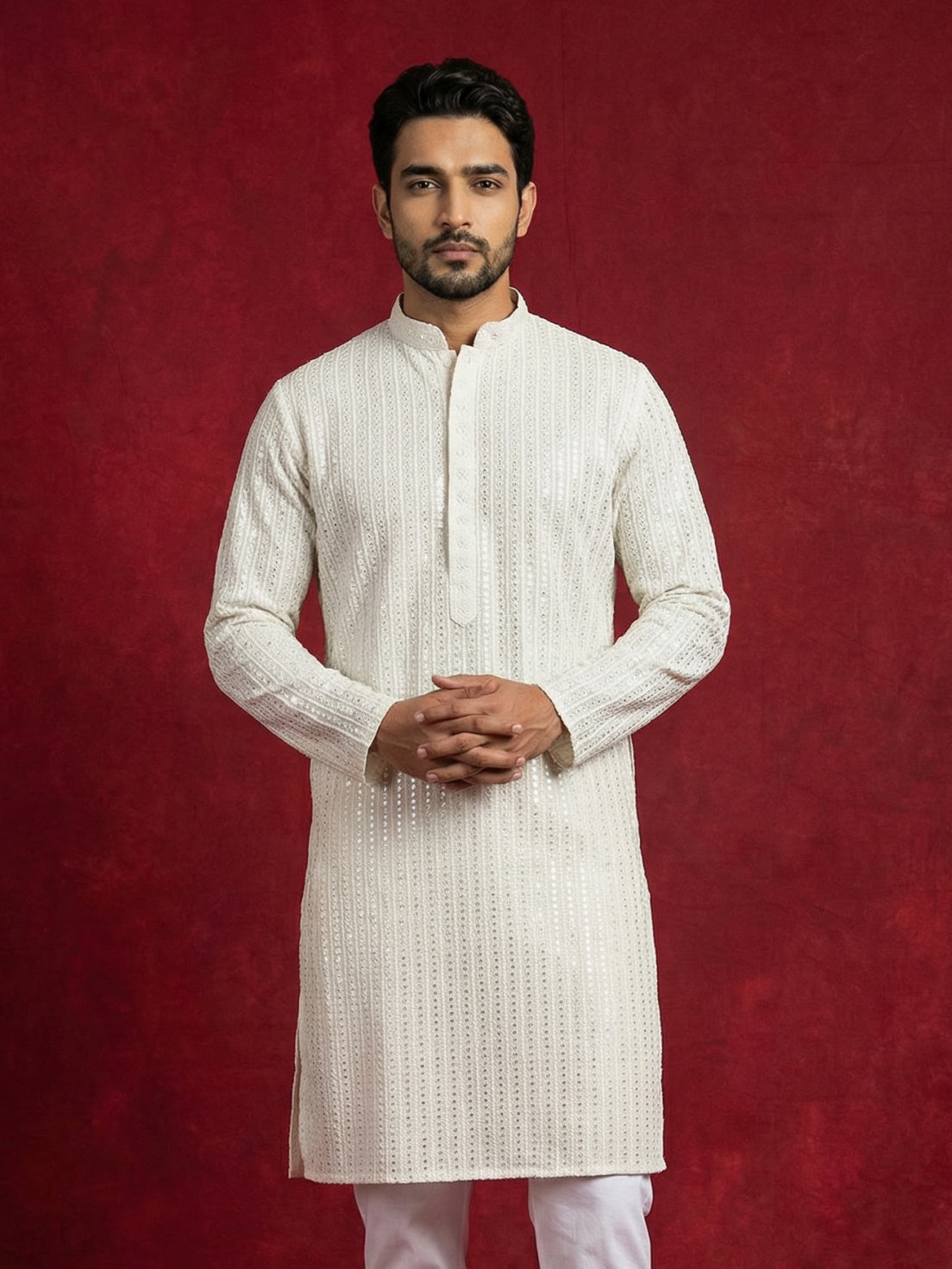 DesiQlo Men Embroidered Kurta Only - Beige - 65KO_5526Cream_S