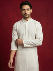 Ivory Sequins Embroidered Kurta ( 65KO 5526Cream ) [FF] [B-5]
