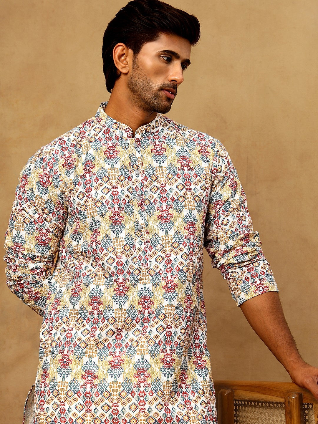 DesiQlo Men Embroidered Kurta Only - Multicolor - 65KO_5529Multi_S