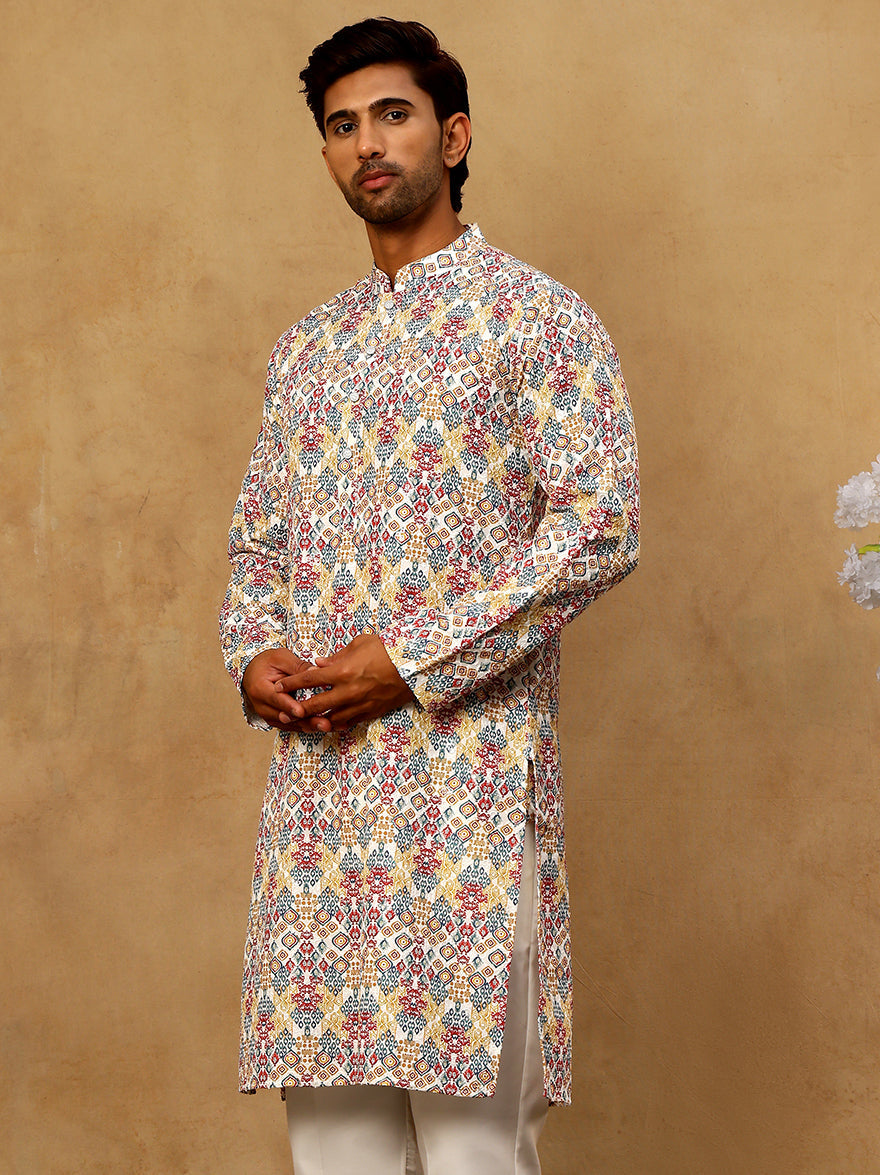DesiQlo Men Embroidered Kurta Only - Multicolor - 65KO_5529Multi_S