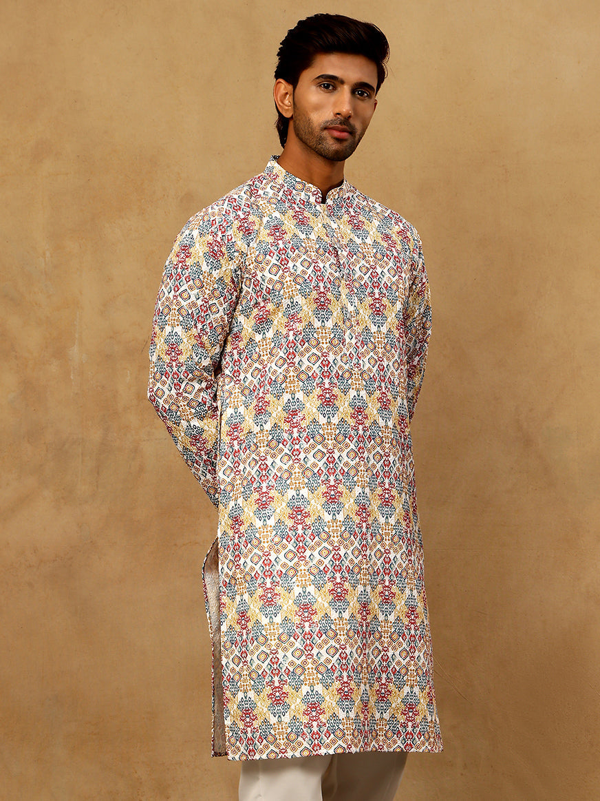 DesiQlo Men Embroidered Kurta Only - Multicolor - 65KO_5529Multi_S