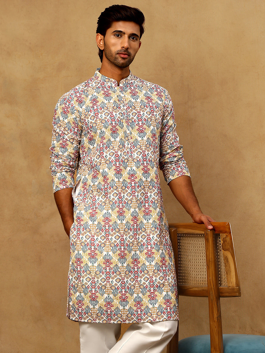 DesiQlo Men Embroidered Kurta Only - Multicolor - 65KO_5529Multi_S