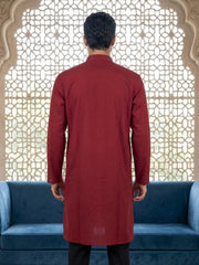 Men’s Classic Silk Blend Kurta with Rich Embroidery ( 65KO 5530Maroon ) [FF] [F-10]