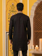 Men’s Classic Kurta with Rich Hemline Embroidery ( 65KO 5531Black ) [FF] [A-1-2-3-4]