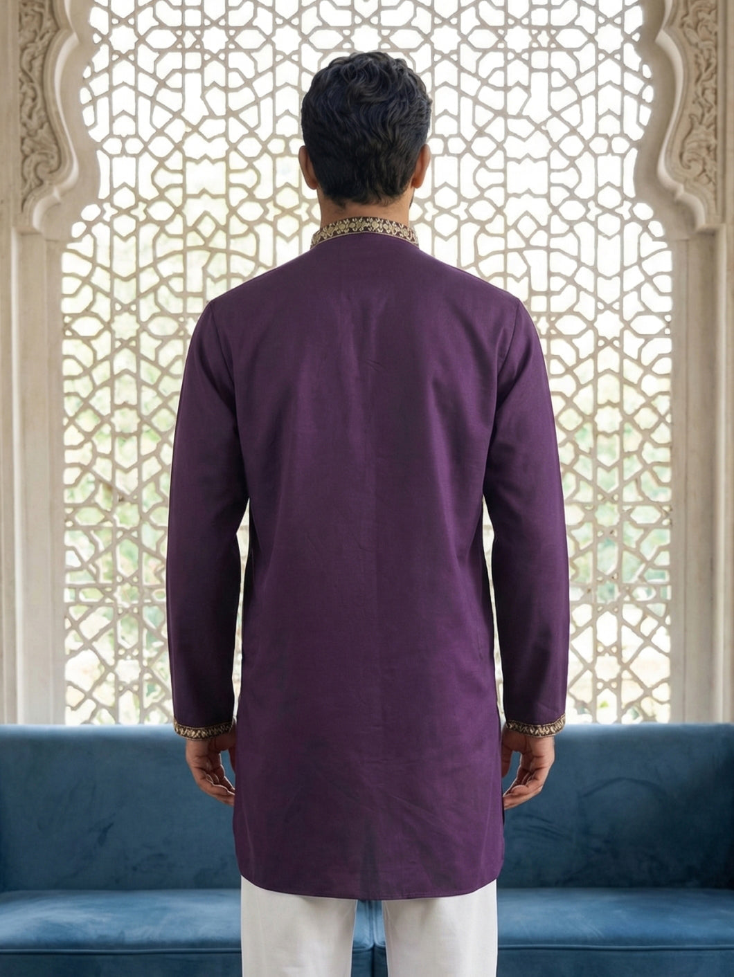DesiQlo Men Embroidered Kurta Only - Purple - 65KO_5531Purple_S