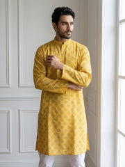 Men’s Printed Cotton Blend Kurta ( 65KO 5532Yellow ) [FF] [A-1-2-3-4]