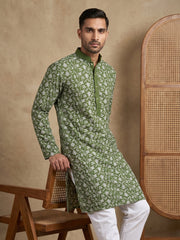 Floral Embroidered Viscose Rayon Kurta ( 65KO 5533Olive )