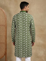 Floral Embroidered Viscose Rayon Kurta ( 65KO 5533Olive )